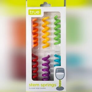 Silicone Spring Shaped Rainbow/Multicolored Wine Glass Stem Charms - Set of 6